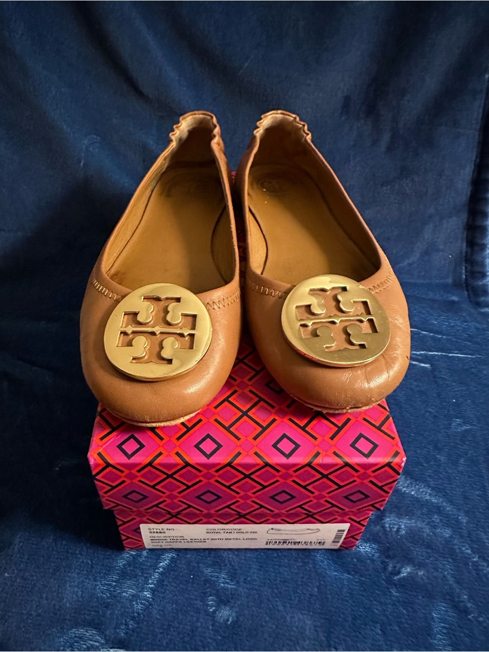 Tory Burch Chestnut / Praline Leather Ballet Flats with Gold Logo Medallion